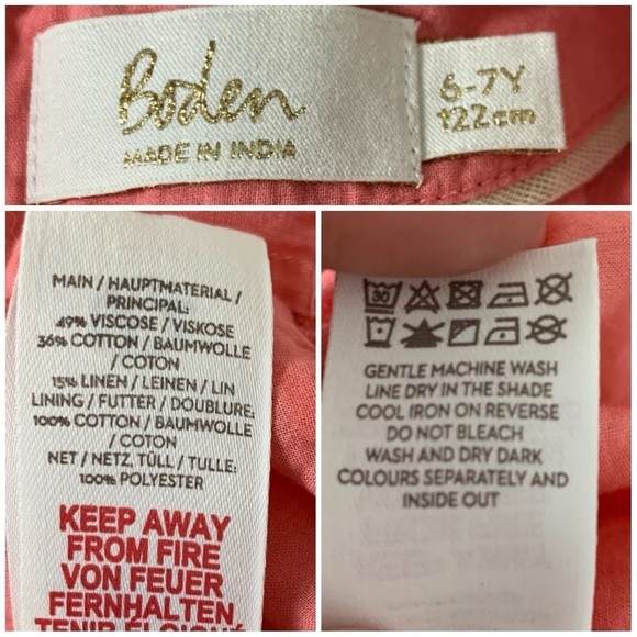 Boden Linen Blend Sun Dress Little Girls 6-7 Crochet Eyelet Coral Striped Lace - Picture 2 of 14